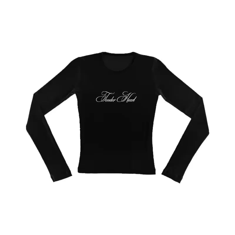 Y2K Gothic Letters Printed Casual Long Sleeve T-Shirt Harajuku Retro Punk Rock Hip Hop Aesthetic Top Women's Streetwear Emo Girl
