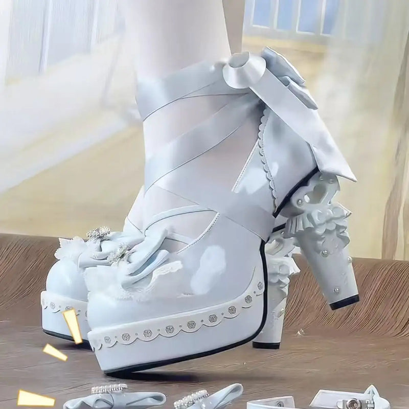 Original Sweet Lolita High Heels Big Size 42 Japanese Style Cosplay Women Leather Shoe Red Rhinestone Street Y2k Shoes Girl Cute