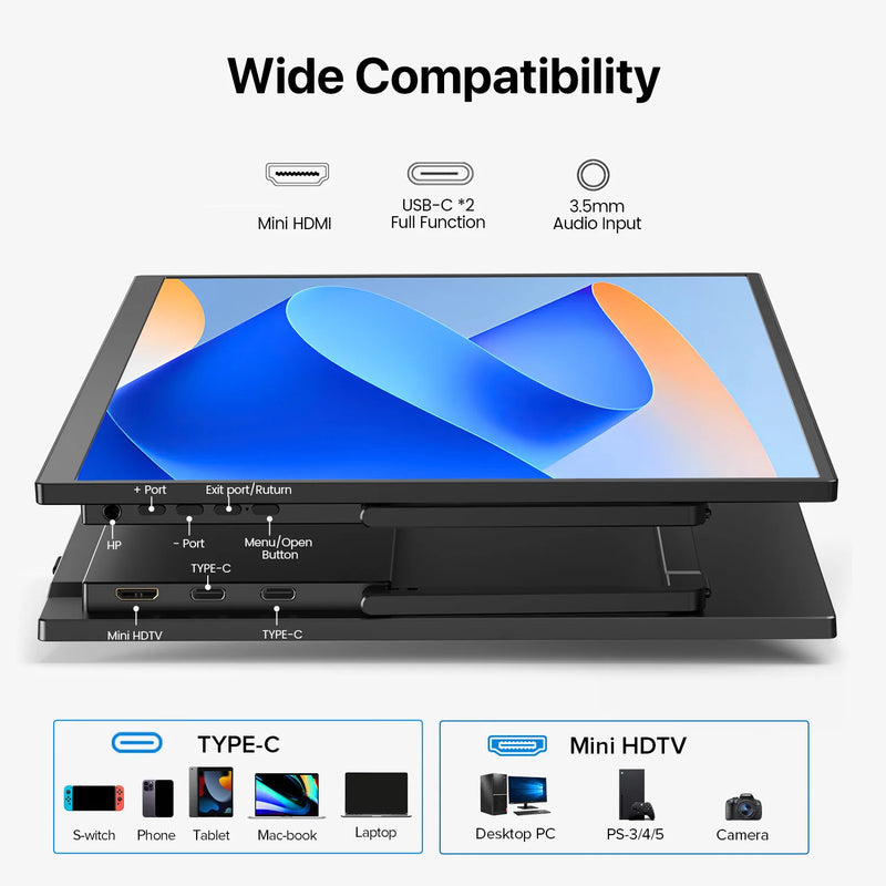 UPERFECT Portable Monitor Touchscreen 15.6" 100% SRGB 1080P with Speaker Kickstand Touch Display USB-C HDMI Ultra-Slim Second Screen for Laptop MacBook Surface PC Phone