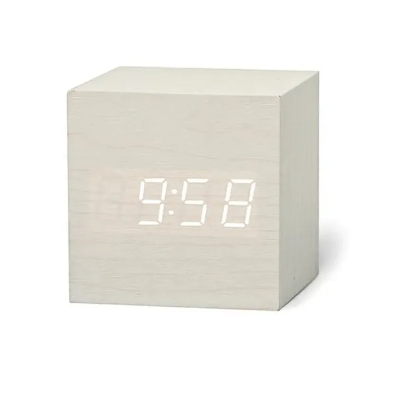 Voice Control Digital Electronic Clock Luminous Smart LED Wooden Alarm Clock Multifunctional Desktop Timepiece