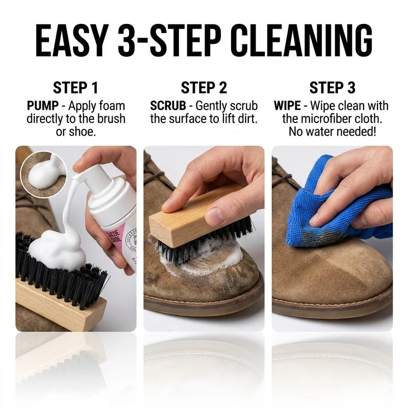 Waterless Foam Shoe Cleaner Kit with Brush Cloth Multi Material Stain Remover for Suede Nubuck Leather White Sneakers Trainers