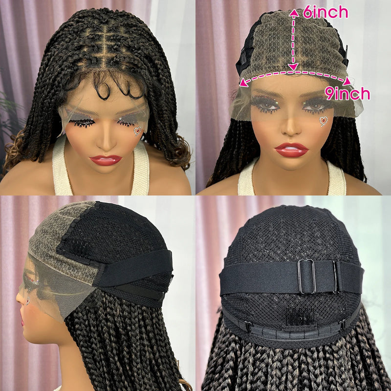 Knotless Box Braided Wig with Wavy Ends Synthetic Lace Frontal 1B-30 Dark Ombre Braided Lace Wig with Baby Hair for Black Women