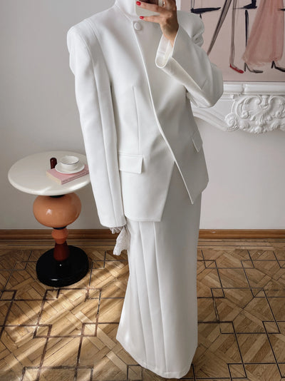 Laur Stand Collar Irregular Blazer Wide Leg Trousers Two | SAMAG