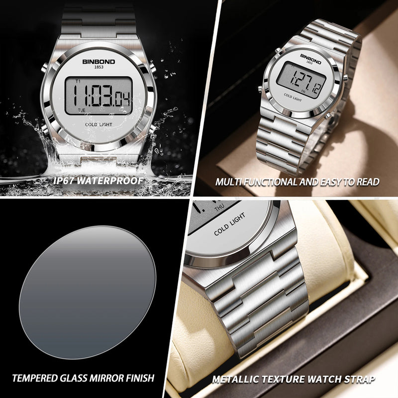 BINBOND Durable Chronograph Electronic Watch For Men Wristwatch & Movement LED High - definition - Visuel 6 | SAMAG