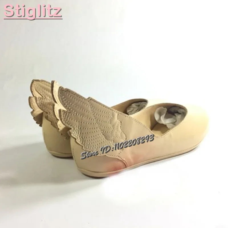 Retro White Wings Ballet Flats Solid Round Toe Sewing Shallow Low Heel Casual Roman Shoes 2025 Summer New Fashion Women Shoes