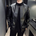 New Men's Faux Leather Jacket Motorcycle Biker Coat Stand Collar Zipper Slim Fit Casual Streetwear Outerwear
