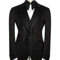 Luxury Suit 2 Pieces Set For Man Beading Tuxedos Lapel One Button Customized Blazer Casual Business Sequined Wedding Groom
