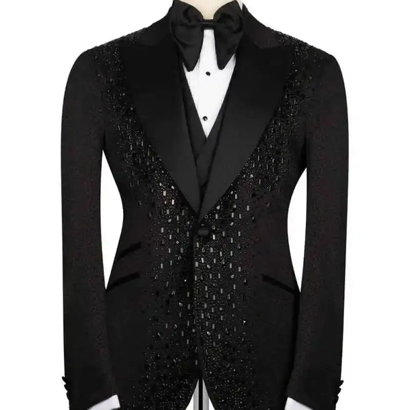 Luxury Suit 2 Pieces Set For Man Beading Tuxedos Lapel One Button Customized Blazer Casual Business Sequined Wedding Groom