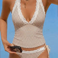 Deep V Lace Polka Dot Tie Front Sexy Bikini Set Designer | SAMAG