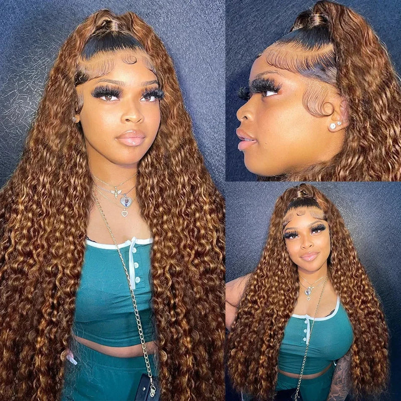30 32 Inch 13x4 13x6 HD Highlight Ombre Curly Lace Frontal Human Hair Wigs Honey Blonde Colored Deep Wave Frontal Wigs For Women