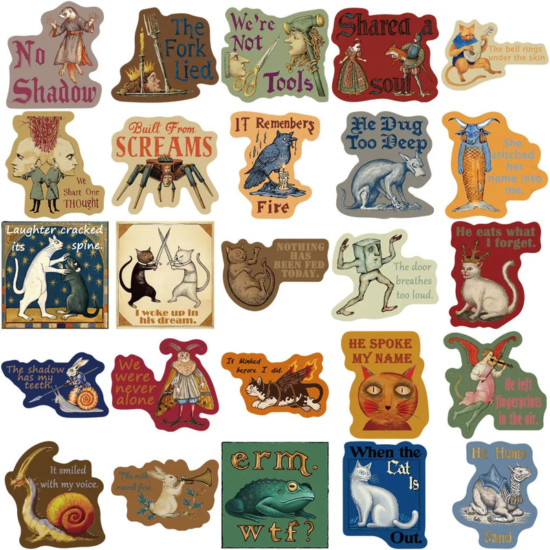 100PCS Creative Medieval Weird Abstract Inspirational Stickers, Handbooks, Decorative Notebooks, DIY Personalized Stickers