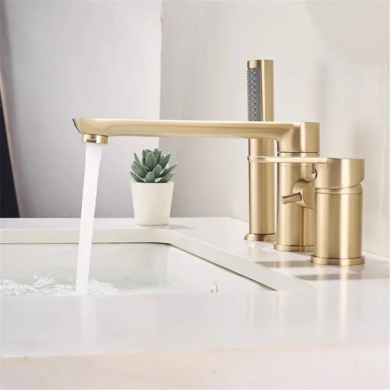 Brushed Gold Bathtub Faucet Widespread Bathtub Sink Mixer Tap black Brass Bathroom Bath Shower Faucet with Hand shower Head