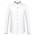 Men's Banded Collar Dress Shirts Long Sleeve Button Down Mandarin Versatile Solid with Pocket - View 9 | SAMAG