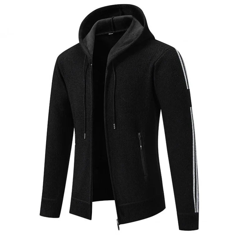 Winter men's sweater knit sweater jacket, men's cardigan hooded Slim padded sweater