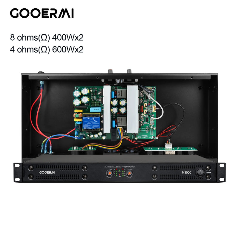 Gooermi M300 1U Professional 2 Channel Digital Power Amplifier 600W x2 Rack PA Amplifier for KTV Stage Bar Audio