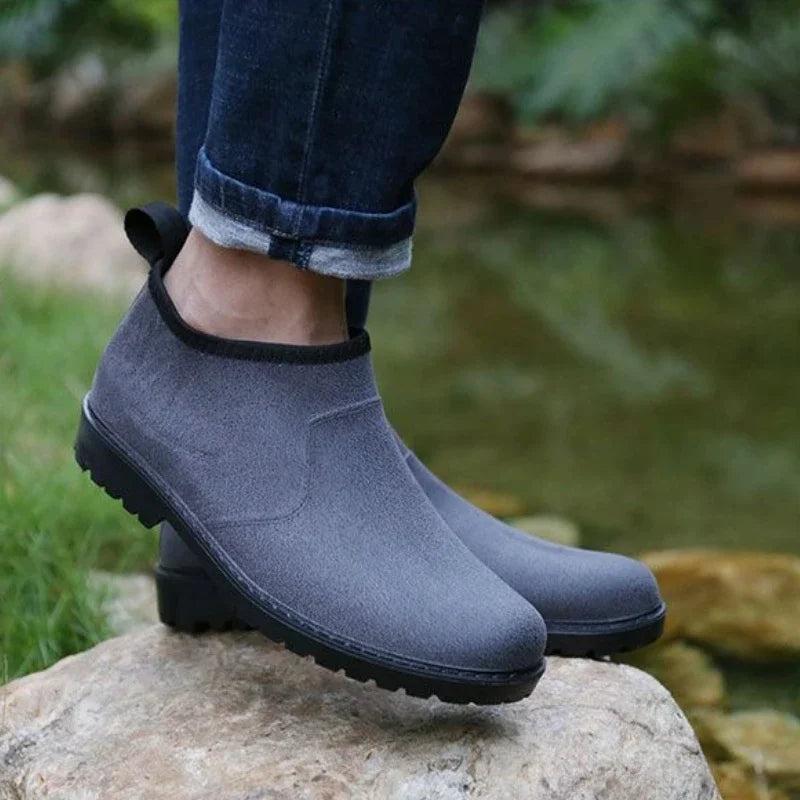 Young Outdoor Men's Rain Boots Work Summer Low Heel Garden Gum Without Lacing Low-heel Male Shoes Gumboots Comfortable 2025 Mud