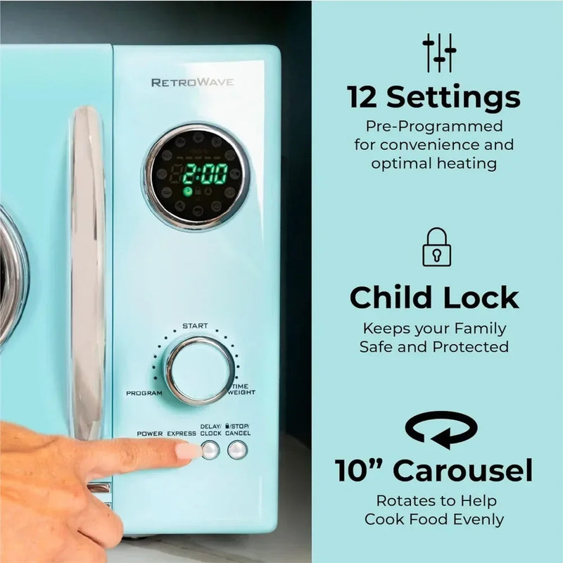 2026 hot sale l L Retro Countertop Microwave Oven, 800-Watt, 0.9 Cu Ft - 12 Pre-Programmed Cooking Settings - Digital Clock, Kit
