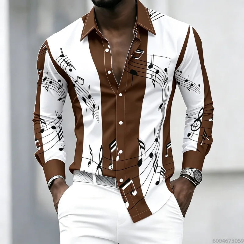 Men's collared shirt with creative musical note print | SAMAG