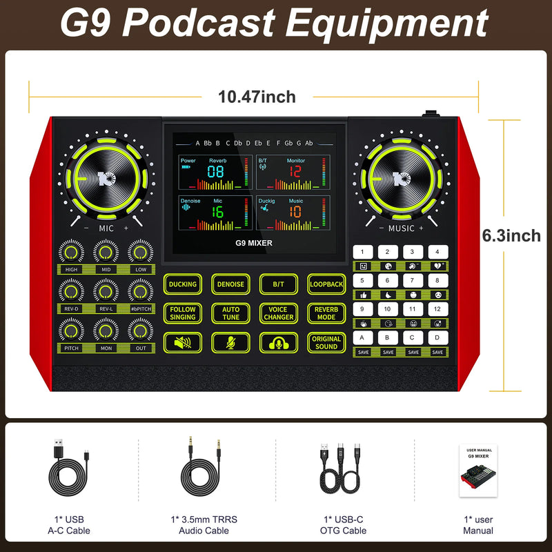 Tenlamp G9 Professional Podcast Influencer KOL Singing Gaming DJ Mixing Station Controller Equipment Studio Professional Recording Electronic Music Mixer Power Karaoke Machine Available Dynamic Condenser Wireless Microphone P