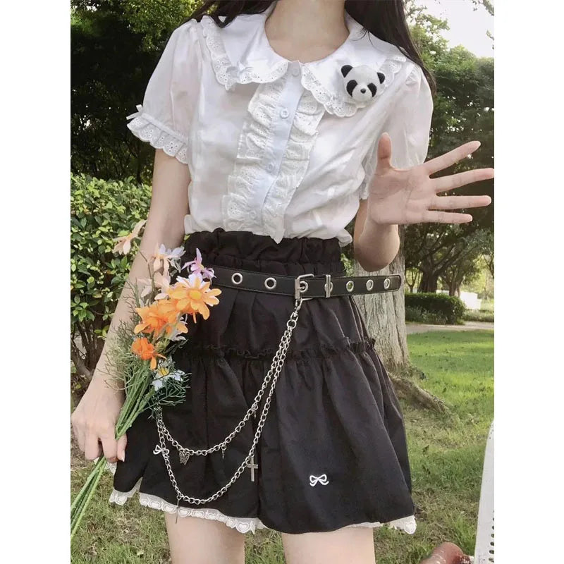Deeptown Kawaii Lolita Blouses White Women Cute Lace Tops - View 5 | SAMAG