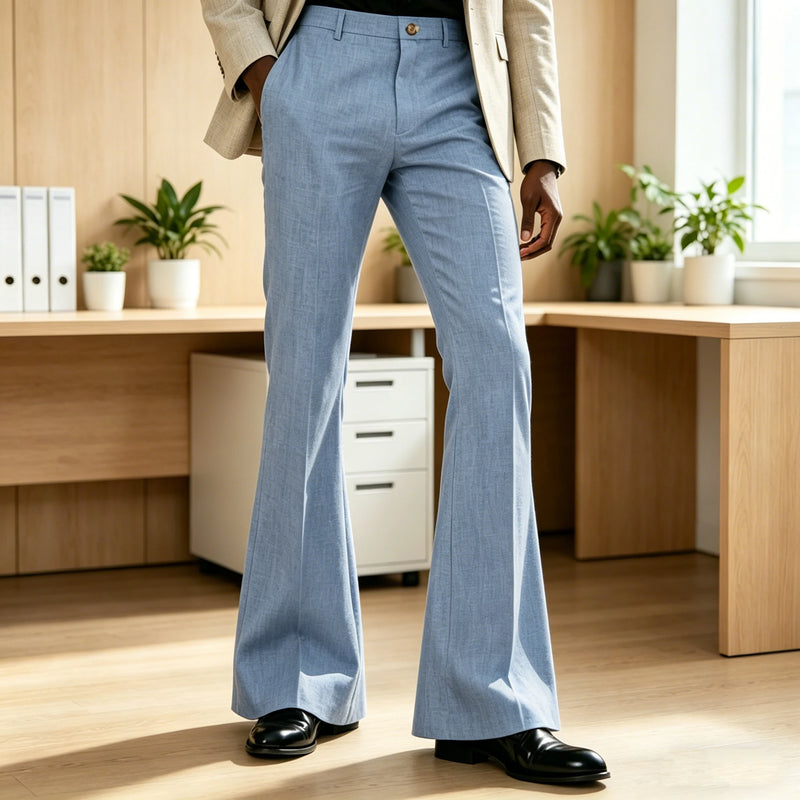 Men's Linen Flare Suit Pants Retro High Waist Slim Fit - View 3 | SAMAG