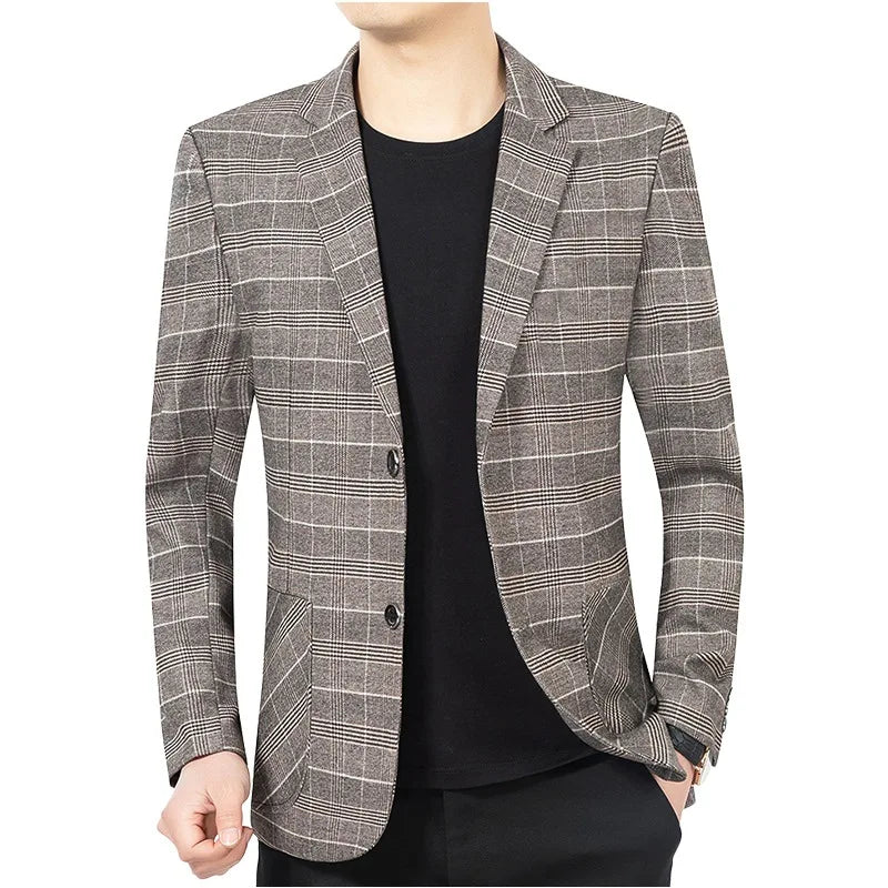New Fashion Men Plaid Blazers Jackets Man Business Casual Suits Coats High Quality Male Slim Fit Blazers Jackets Coats 4XL