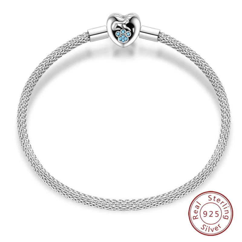 Bracelet Silver 925 Original 17-20CM Star Moon Sun Four Leaf Clover Green Zircon Bracelets Fit DIY Charms Birthday Jewelry Gifts