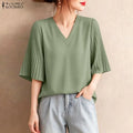 ZANZEA Summer Elegant V Neck Short Sleeve Blouse Women - View 4 | SAMAG