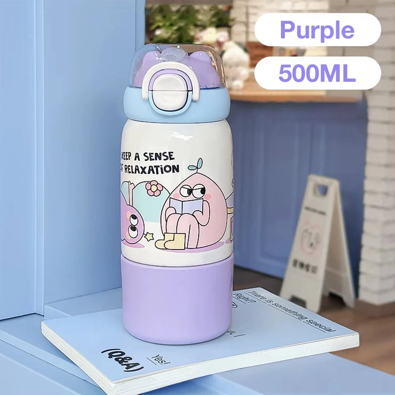 500ML Cute Cartoon Kids Thermos Bottle Children's Thermal Water Bottle 316 Stainless Steel Thermos Mug For Outdoor Water Cup ﻿