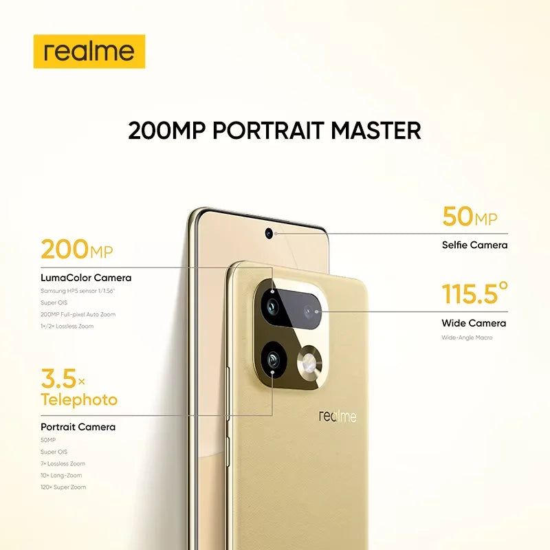 realme 16 Pro Plus Smartphone 6.8" 144Hz Curved AMOLED Display Snapdragon 7 Gen4 Chipset 200MP Camera 7000mAh Battery 80W Charge