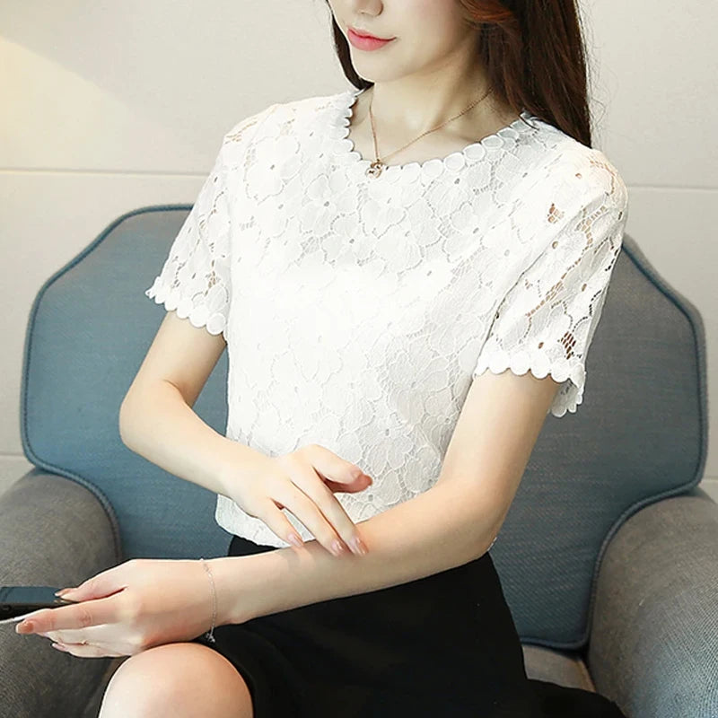 Summer Flower Lace Short Sleeve Blouse New Fashion - View 4 | SAMAG