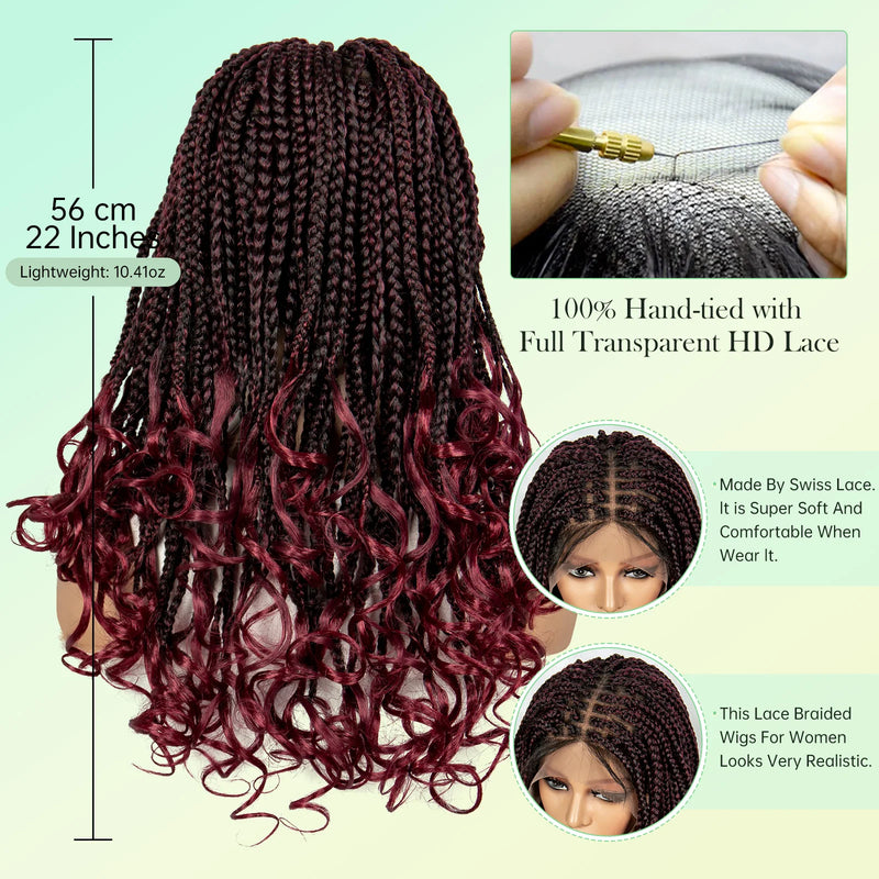 99J# Knotless Box Braided Wigs with Wavy Ends Synthetic Full Lace Braided Lace Wig with Baby Hair Lace Frontal Boho Braids Wig