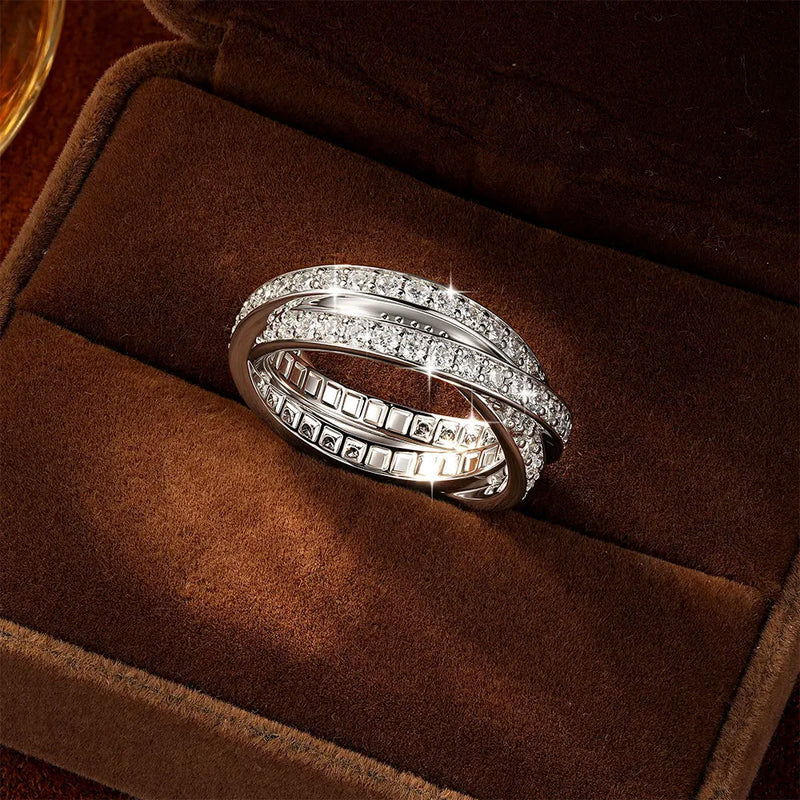 Lnngy Three Layer Moissanite Eternity Ring 14k Gold Filled 1.75mm Lab Created Diamond Wedding Band For Women Sparkling Jewelry