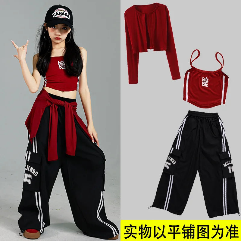 Girls K - pop Crop Top Joggers Cargo Pants Children Hip Hop - View 8 | SAMAG