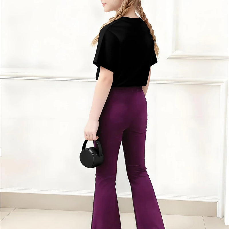 Girls' Summer Casual Outfit: Black Round-Neck | SAMAG