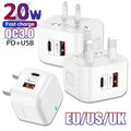 1Pcs 20W Dual Ports Wall Charger Type-C USB C PD Phone Fast Charger Super Quick Charging Power Adapters EU/US/UK Plug For iPhone