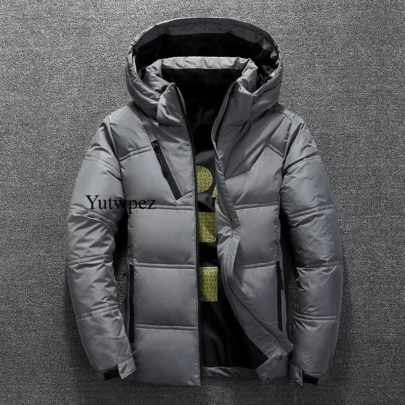 Outdoor Casual Hooded Overcoat Clothes White Duck Down Jacket Men Winter Men's Coat Windproof Removable Cap Parkas Solid Color