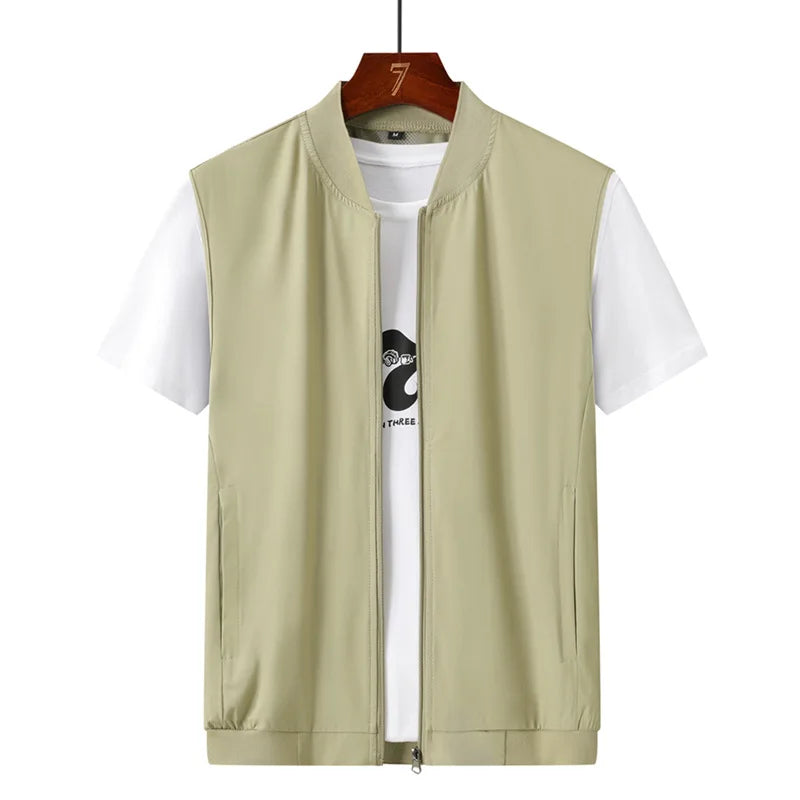Summer New Men's Lightweight Thin Vests Trend Baseball Collar Zipper Sleeveless Casual Vest Coats Simple All-match Men Vests 6XL