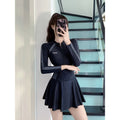 Athletic Long Sleeve One Piece Swimsuit Dress with Zipper | SAMAG