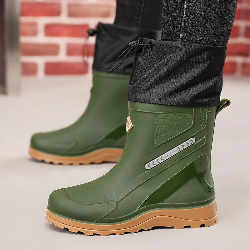 Men's high-top casual rain boots four seasons anti-slip waterproof wading fishing water shoes car wash snow kitchen rain shoes