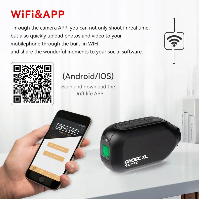 Drift Ghost XL Action Camera 1080P HD WiFi Sports Cam 9H Long Battery IPX7 Waterproof Motorcycle Helmet Bike Outdoor Video Camco