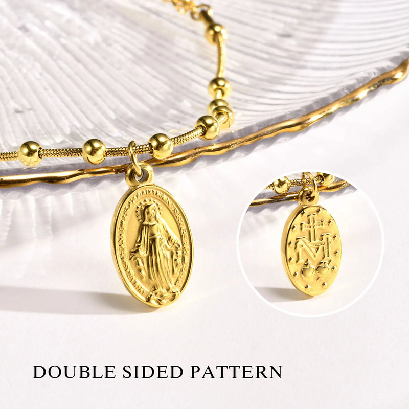 Vnox Rosary Bracelet for Women Girls, Gold Plated Stainless Steel Religious Cross and Virgin Mary Prayer - Visuel 5 | SAMAG