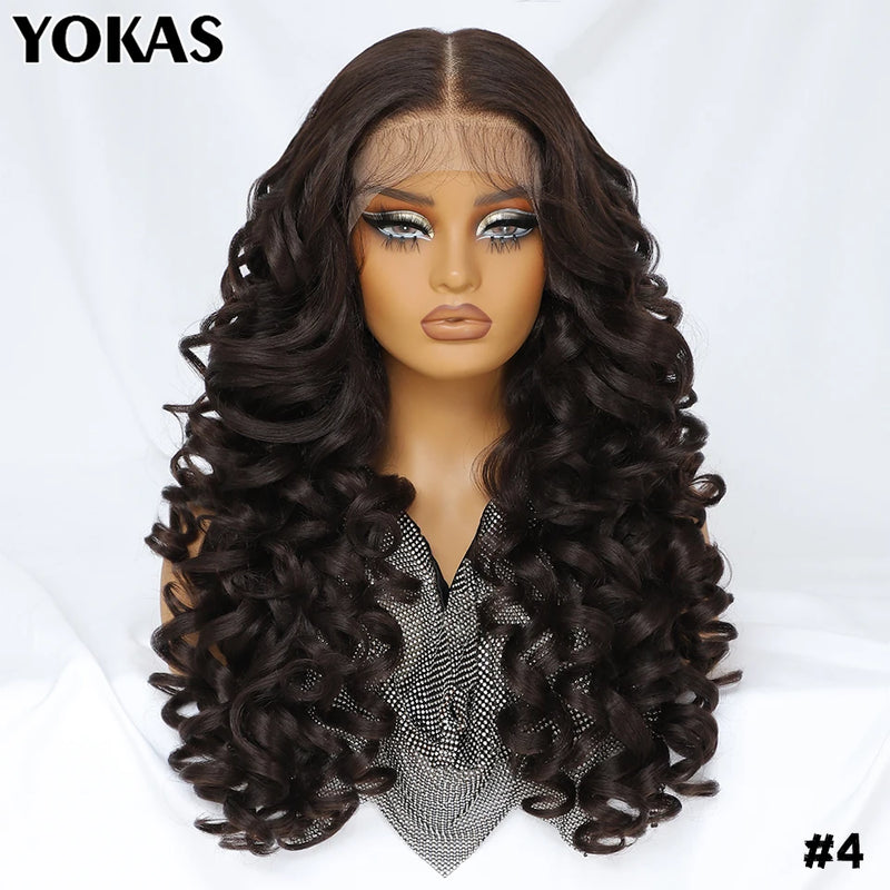 Latisha Lace Frontal Wigs Synthetic 24 Inch Loose Curl Pre Plucked Lace Frontal Wig For Women Highlight With Baby Hair 13X6 Wigs