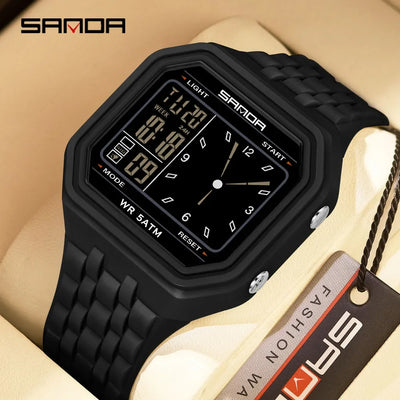 SANDA 6367 New Fashion Electronic Watch Men's 50m Waterproof Night Light Multi Functional Student Trend Dual Screen | SAMAG