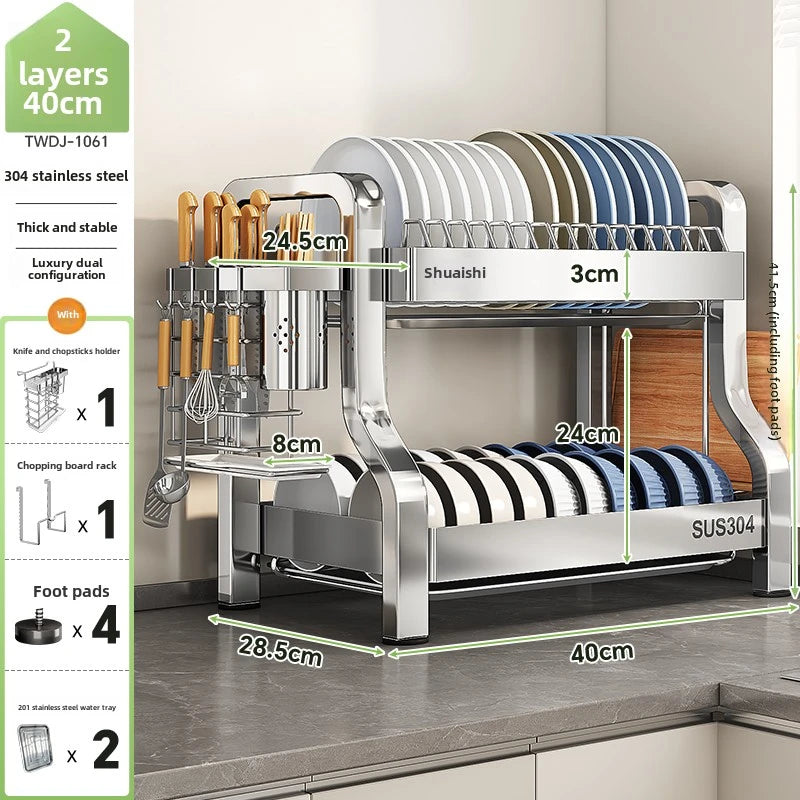 304 Stainless Steel Dish Storage Rack Kitchen Multifunctional Drain Countertop Accessories - View 8 | SAMAG
