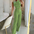 Elegant Slim Sets For Women 2 Pieces Sexy Sleeveless Crop Top + high waist Pants Suits Solid Outifit Y2K Sweet Style Women's Set
