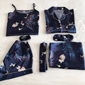 Spring Autumn 7 Pieces Set Silk Elegant Women Pajamas Print Shorts Long Sleeve Top Elastic Waist Pants Lounge Sleepwear