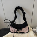 Sweet Lace Bow Prints Ladies Shoulder Bags Women's Contrast Color Lightweight Underarm Bags Pleated Design Female Hobos Handbags