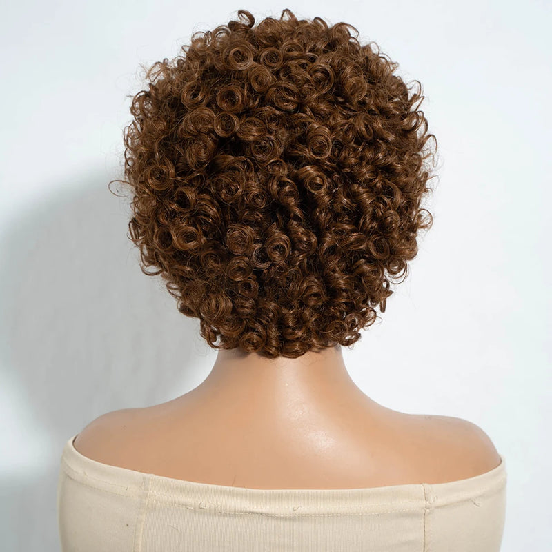 Lekker Black Short Pixie Cut Curly Bob 100% Human Hair Wigs For Women Brazilian Remy Hair Full Machine Made Glueless Daily Wigs