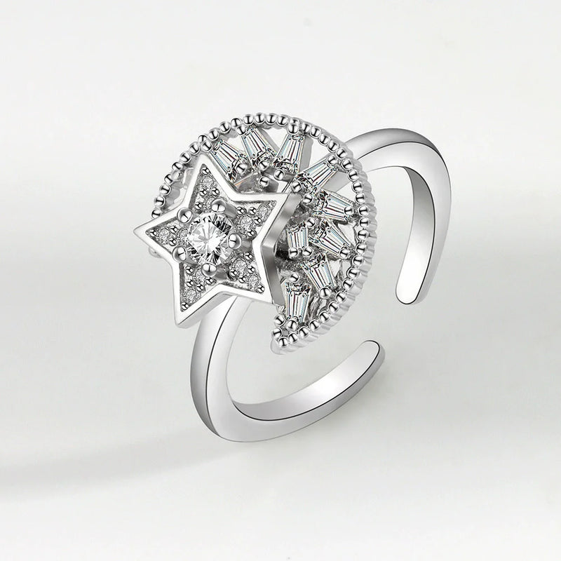 VENTFILLE 925 Sterling Silver Sunflower Diamond Zircon Rotatable Ring For Women Gift Relieve Stress Ring Jewelry Wholesale